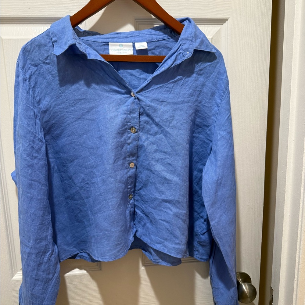 Cynthia Rowley 100% Linen cropped Top in Rich Blue